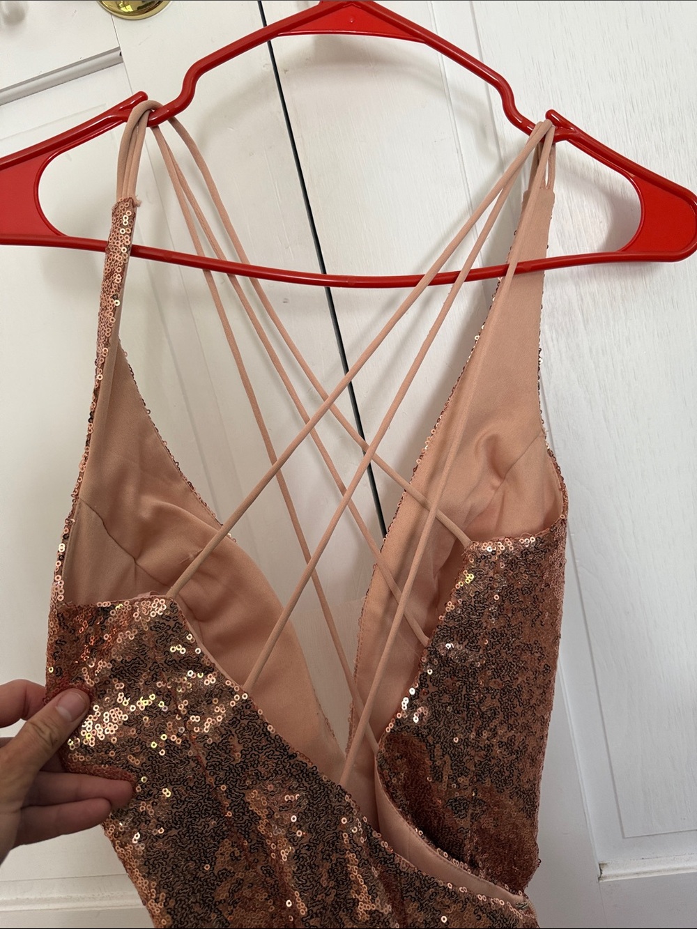 Dave & Johnny Rose Gold Sequin V-Neck Prom Dress - Picture 4 of 4